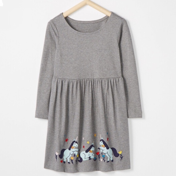 Hanna Andersson Appliqué Art Dress Soft Gray Cotton Swing Dress Unicorns Stars - Picture 1 of 7